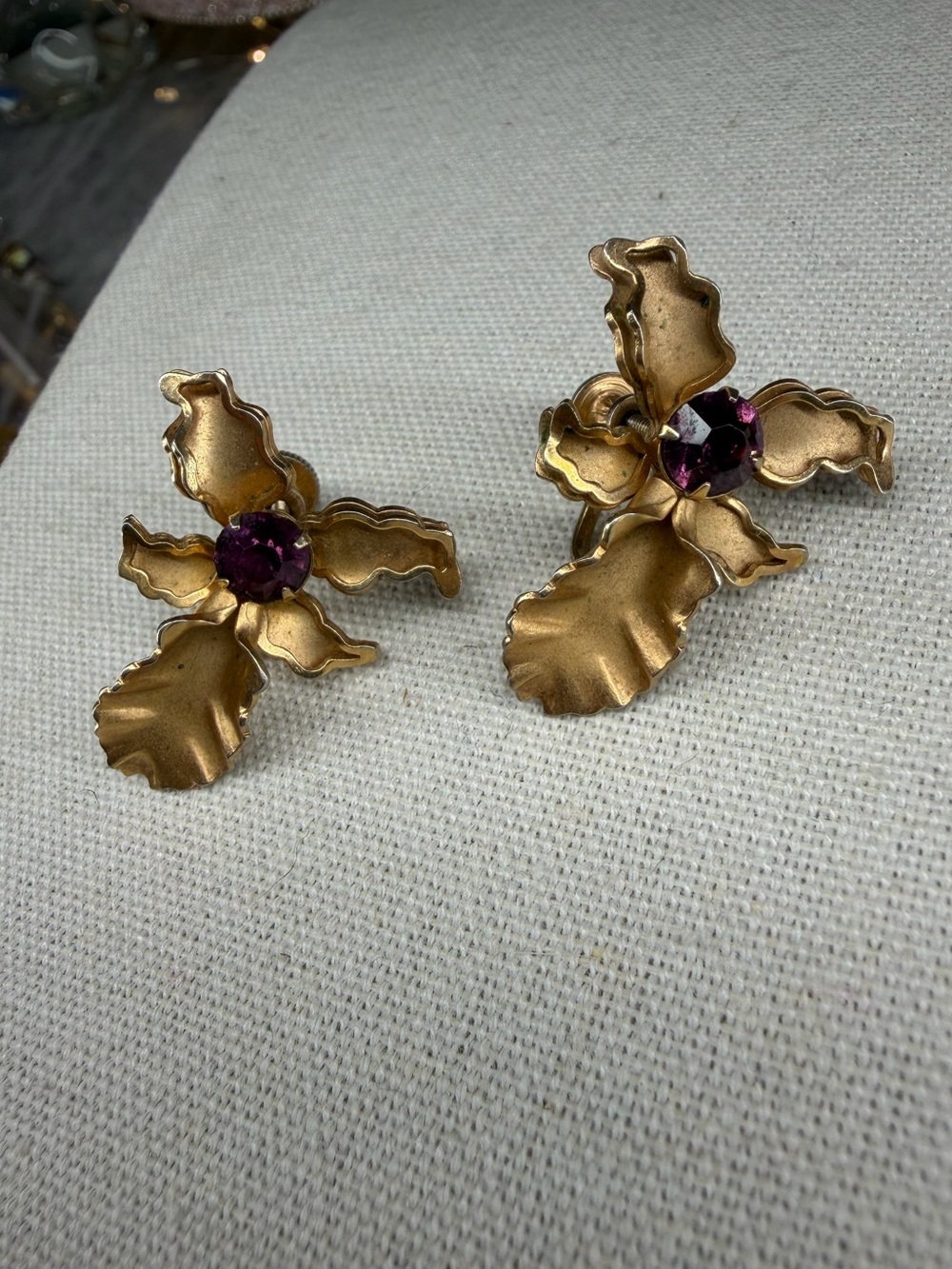 Orchid Brooch & Screw Back Earrings Set Bugbee & Niles Co Jewelry Rhinestone Lot - Picture 4 of 8